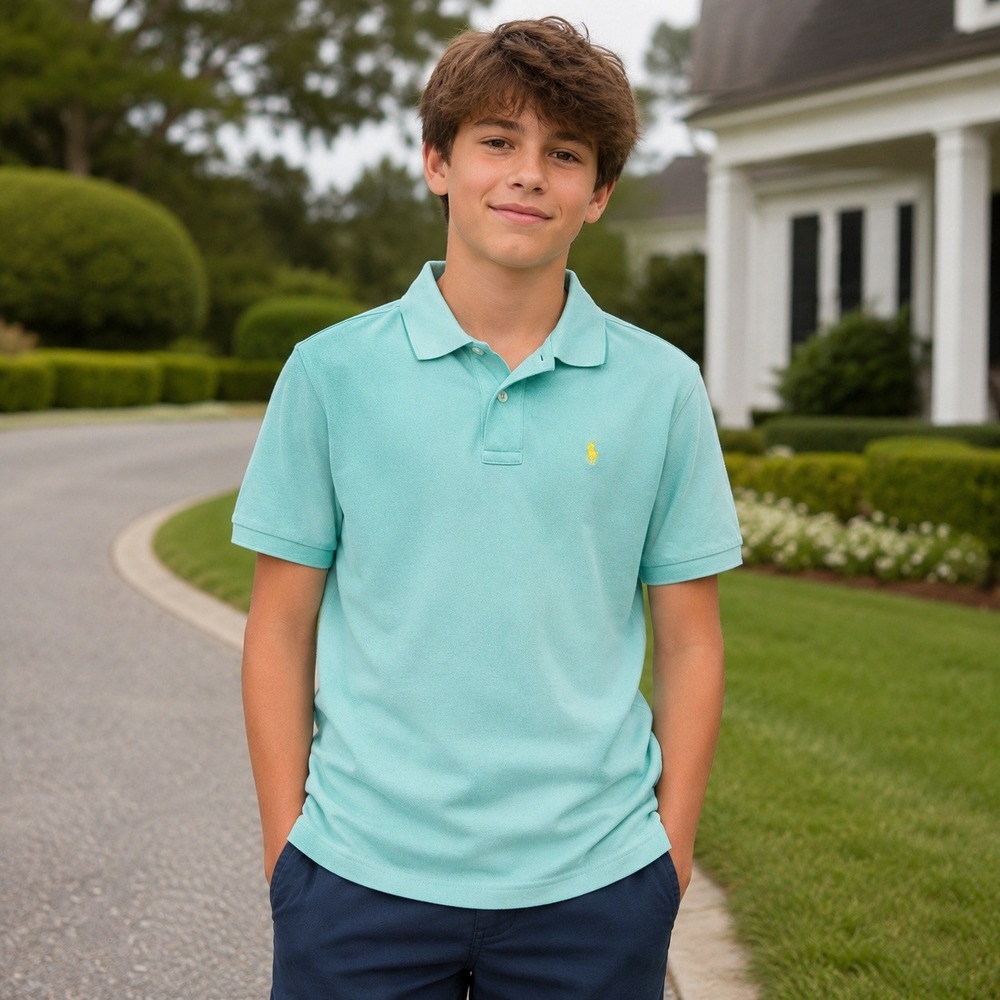 Polo Ralph Lauren Boys L‎ 14-16 Aqua Classic Fit Mesh Polo Shirt Pony